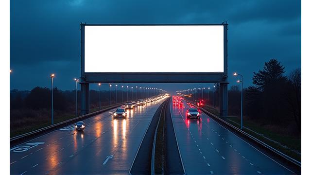 Billboard on airport approach road with planes flying overhead