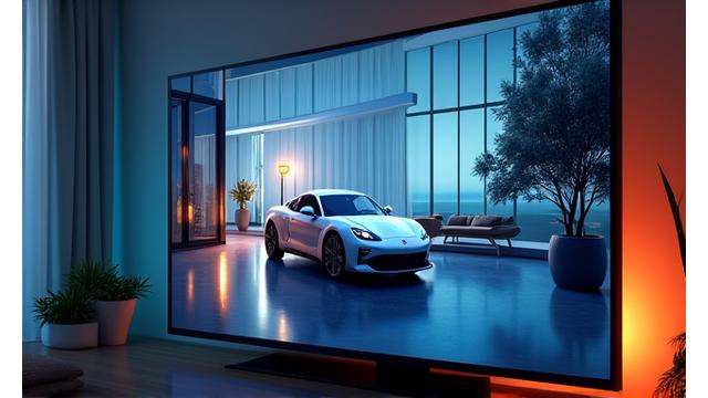 Connected TV screen showing an interactive advertisement with clickable elements like 'Learn More' or 'Shop Now'