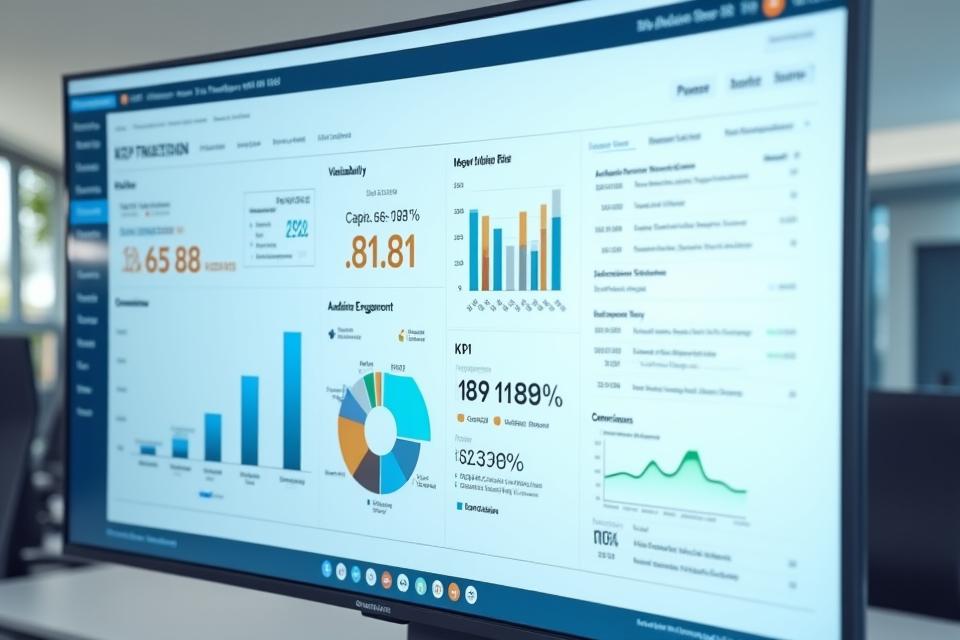 Digital dashboard displaying real-time Connected TV campaign metrics like viewability, completion rates, audience engagement, and conversion tracking.