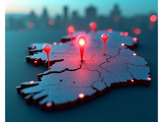 Interactive map of Ireland highlighting Dublin, Cork, and Galway with pinpoint locations for local advertising targeting